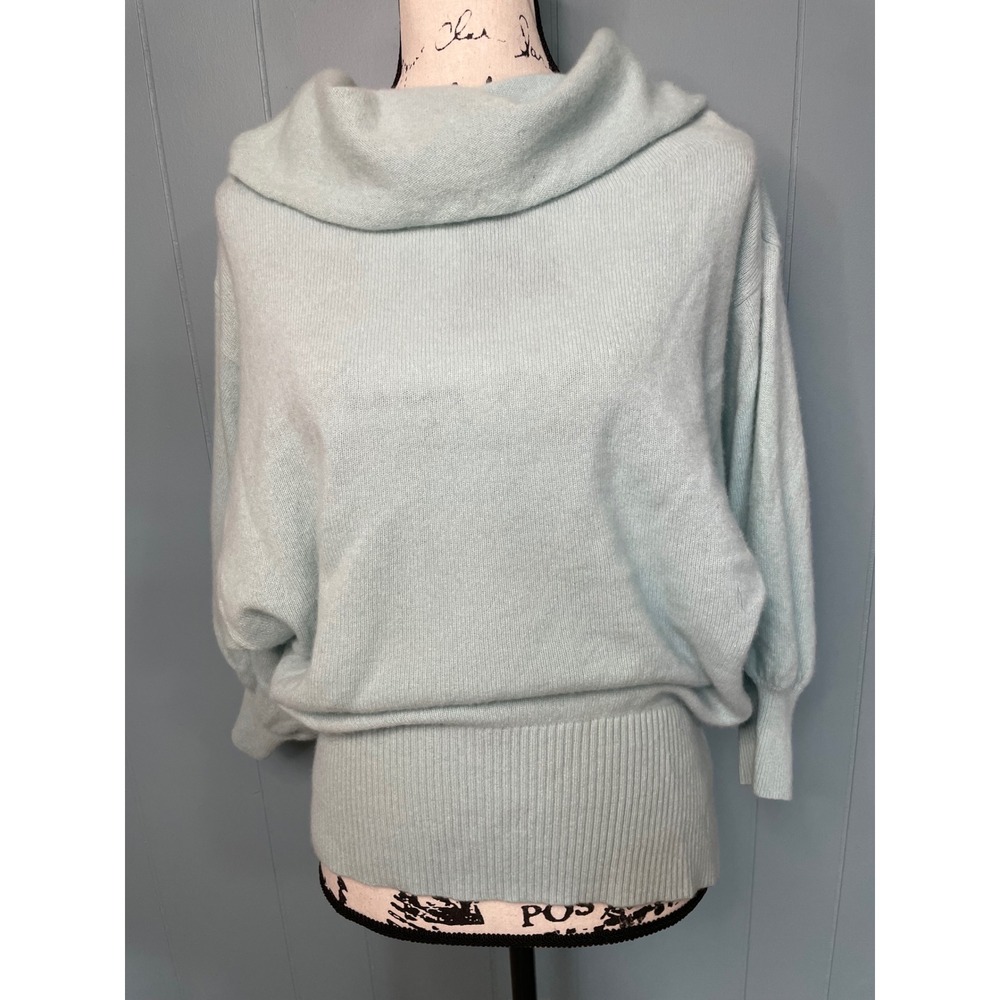Anthropologie Cashmere Collection Sweater Womens M Mint Blue Cowl‎ Neck
